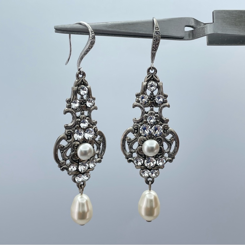 Victorian Style Crystal & Pearl Drop Earrings by Treasures by Agnes